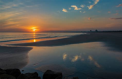 Sunset Glow Reflection Ocean Landscape Sea Photos Cantik