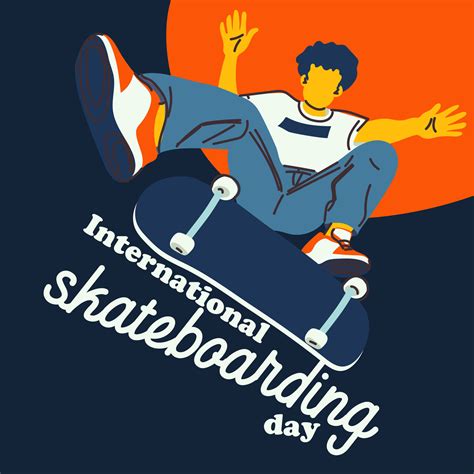 póster internacional patinar día. un chico con un patineta realiza un