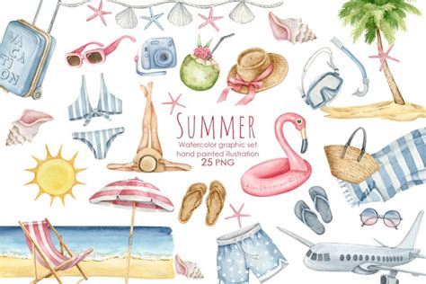Watercolor Summer Beach Clipart Summer Vacation Png