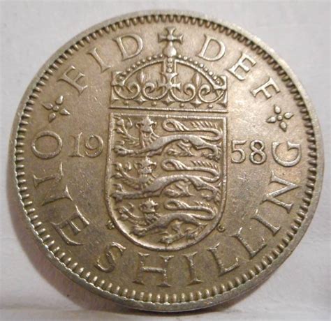 1 Shilling 1958 Elizabeth Ii 1952 Present Great Britain Coin 32934