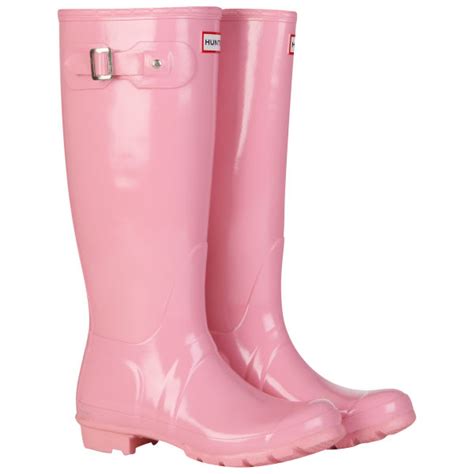 Hunter Womens Original Tall Gloss Wellies Candy Pink Free Uk