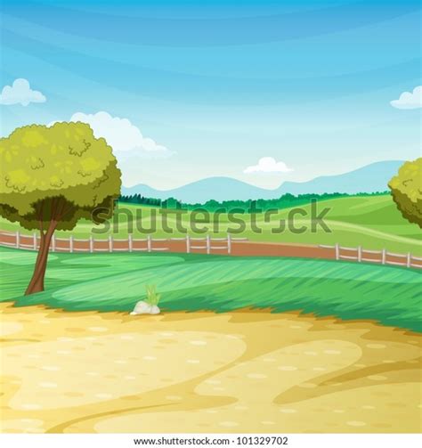 Empty Farm Scene Landscape Illustration Stock Vector Royalty Free