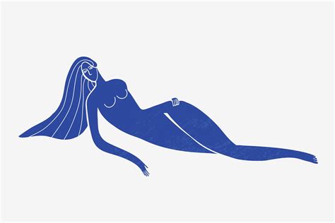 Vector Abstract Woman Laying Down Long Hair Blue Textured Silhouette
