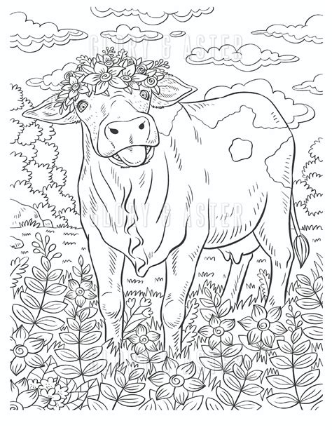 Cow Printable Coloring Page Adult Coloring Book Instant Download