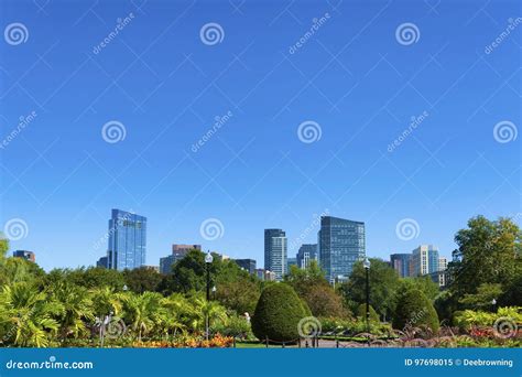 Boston`s Skyline View from Public Gardens Editorial Image - Image of