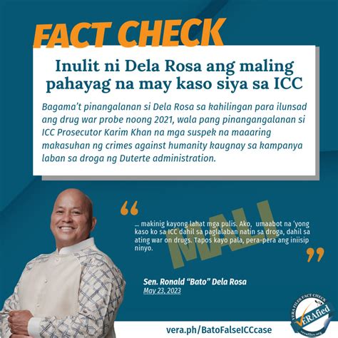 Vera Files Fact Check Dela Rosa Inulit Ang Maling Pahayag Na Nahaharap Siya Sa Kaso Sa Icc