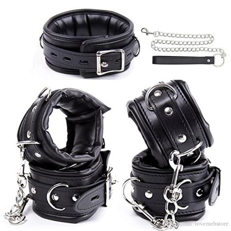 pu leather bondage kit hands cuffs and ankle cuffs and neck collar set bdsm bondage retraint sex