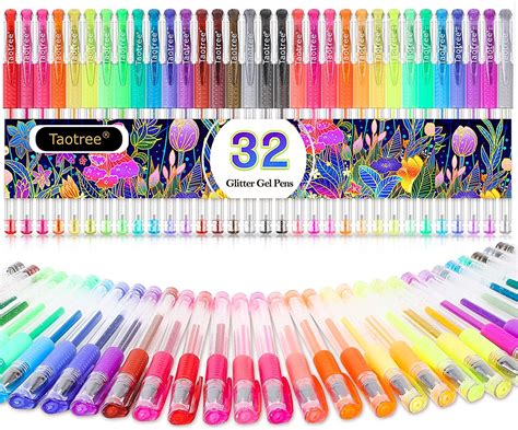 32 Color Neon Glitter Pens Fine Tip Art Markers Set For 5
