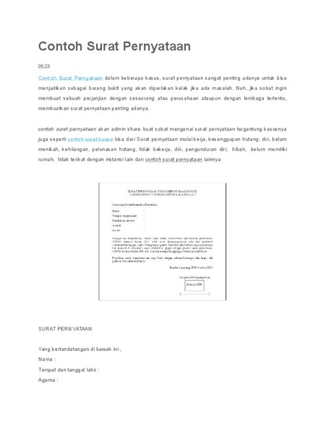 73, jakarta barat yang melibatkan pihak pertama dan. Format pernyataan tanggungjawab contoh surat pernyataan ...