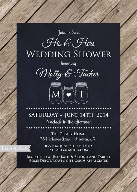 Couples Or Coed Wedding Shower Printable Invitation Rustic Mason Jar