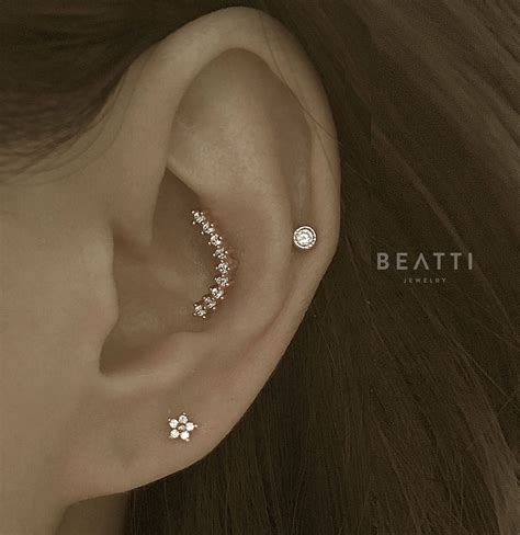 Curved Bar Nine Studs Piercing Conch Earring Conch Piercing Etsy