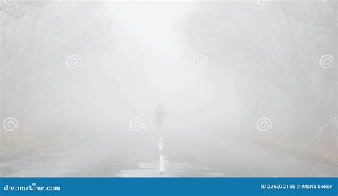 Fog Landscape Man Walking Alone On Scary Foggy Misty Road Stock Video