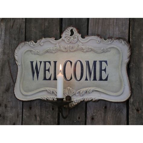 French Sign Welcome With Candle Holder Decochicfr