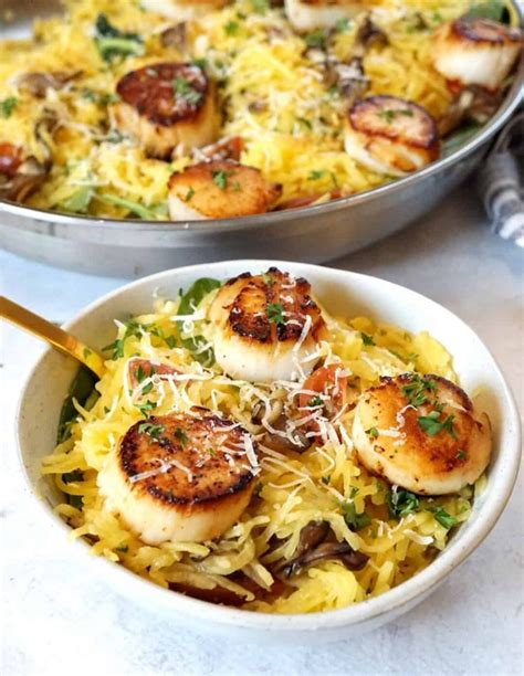 11.2k shares keto recipes low carb main dish recipes low carb recipes recipes round ups & collections spring summer Low Carb Seared Scallops And Spaghetti Squash Recipe - JZ Eats