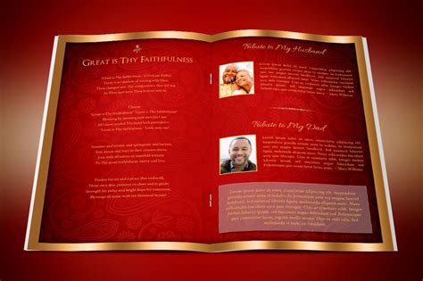 Red Gold Dignity Funeral Program Publisher Template On Behance