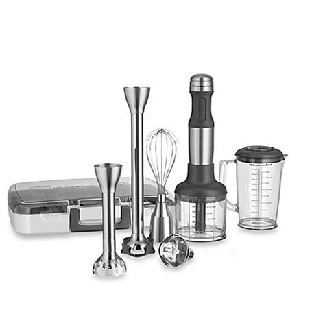 Simply twist off and on to switch from one bell blade assembly to another. KitchenAid® 5-Speed Stainless Steel Hand Blender - Bed ...