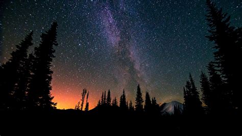 1920x1080 Nature Sky Night Milky Way Stars Landscape Trees Rock Hill