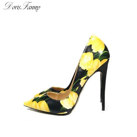 Dorisfanny Flower Yellow Shoes 2018 New Design Sexy High Heels Pointed
