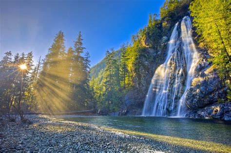 Wilderness Rainforest Waterfall Sun Beams Photo Information
