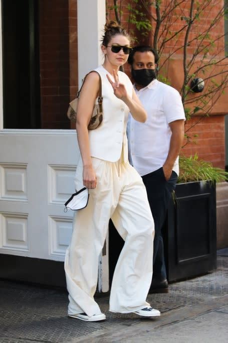 Gigi Hadid Looks Angelic In All White Outfit With Platform Converse
