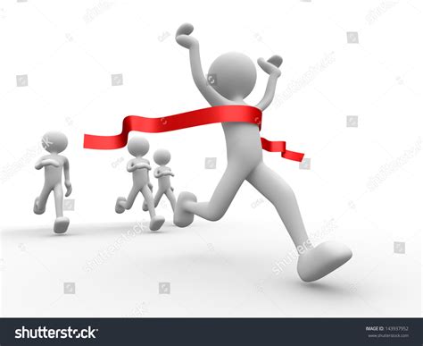 3d People Man Person Crossing The Finishing Line Winner Stock Photo