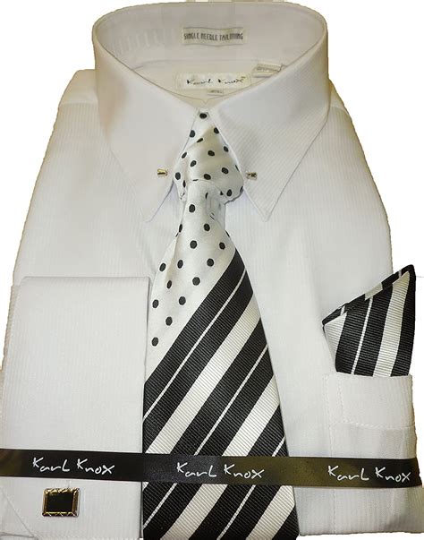 Karl Knox Sx4352 Mens White Eyelet Collar Bar French Cuff Dress Shirt
