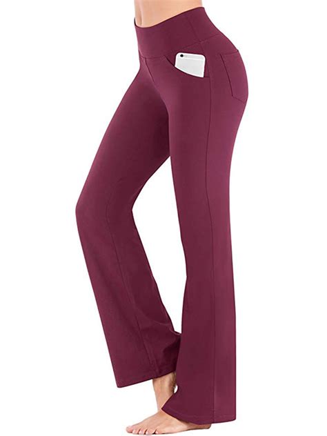 Womens Bootcut Yoga Pants With Pockets Moisture Wicking High Waist Bootleg Gym Fitness Trousers