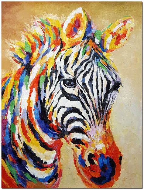 Hand Painted Impressionist Zebra Painting On Canvas Multi Colored