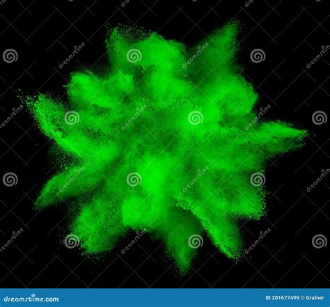 Green Holi Paint Color Powder Explosion Isolated Dark Black Background