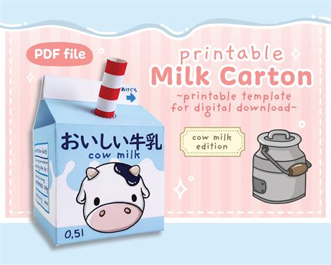 Cute Milk Carton Papercraft Diy Template Cow Kawaii Etsy Uk