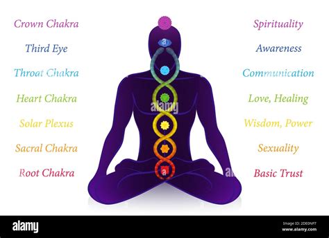 Chakras And Kundalini Serpent With Names And Meanings Meditating Man