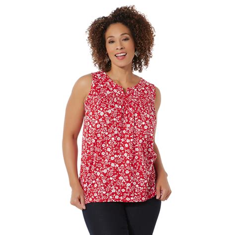 Basic Editions Womens Plus Smocked Tank Top Floral