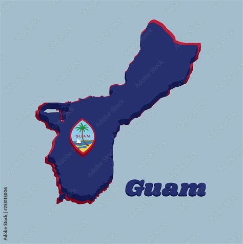 3d Map Outline And Flag Of Guam A Dark Blue Background With A Thin Red