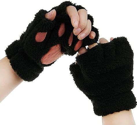 Shesuseke Cute Cat Style Gloves Cat Paw Gloves For Women Fingerless Gloves Soft Plush Cat Paw