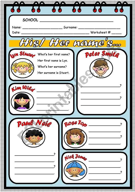 Whats His Her Name Esl Worksheet By Evelinamaria