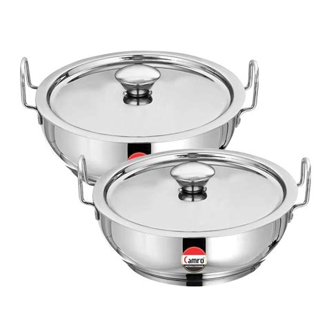 Buy Camro Kadhai Induction Bottom Stainless Steel With Lid Set Of 2 3