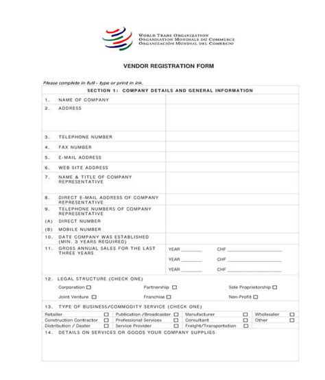 Free Vendor Registration Form Template