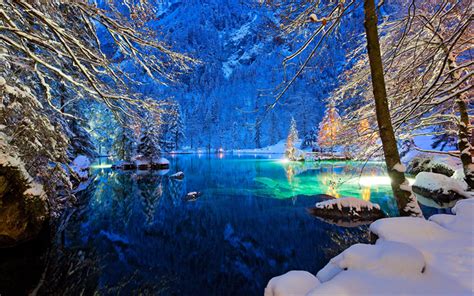 Download Wallpapers Switzerland 4k Winter Lake Night Europe For