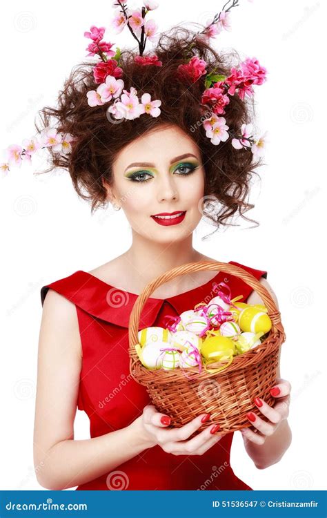 Easter Woman Spring Girl With Fashion Hairstyle Stock Image Image Of Blossom Flower 51536547