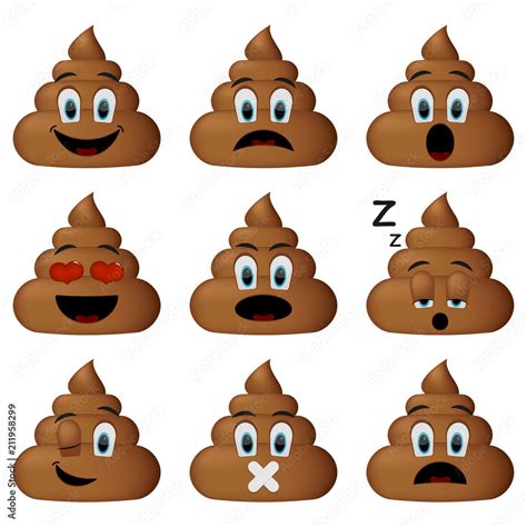 Shit Icon Set Sleep Shut Up Smiling Sad Faces Poop Emoticons