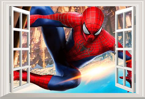 Puloru Spider Man 3d Window View Large Wall Sticker Vinyl Decals Mural