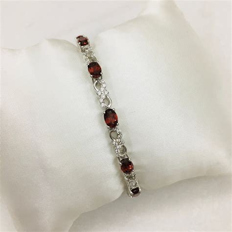 Natural Garnet Bracelet 925 Sterling Silver Bracelet Cubic Etsy UK