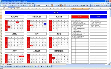 Calendar Schedules Template — Db