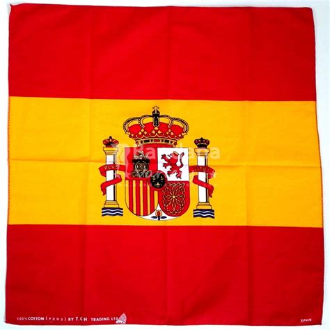 The spanish flag is a red and yellow horizontal triband (the yellow stripe is in the middle, and is twice as tall as each red band). Spain Flag Spanish - Bandana Variety