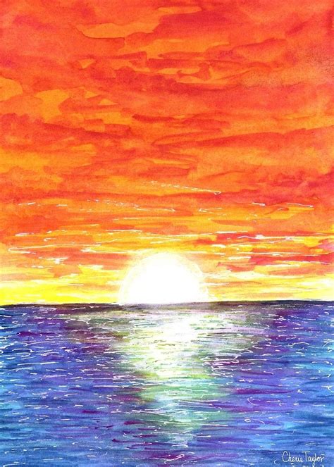 Ocean Sunset By Cherie Taylor Ocean Painting Beach Sunset Painting
