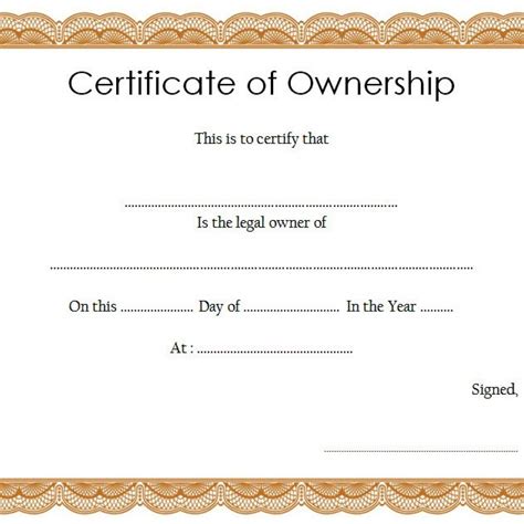 Certificate Of Ownership Template