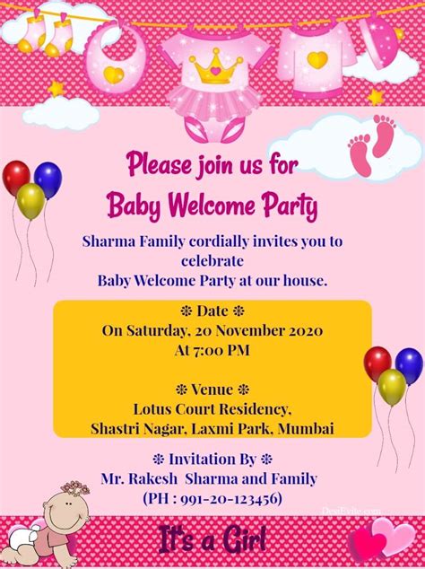 Baby Girl Welcome Party Card