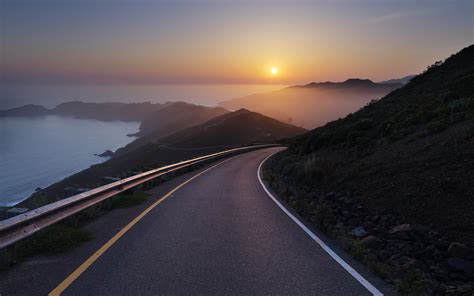 Long Road And Sunset Wallpapers Hd Wallpapers