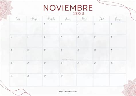 Calendarios Noviembre 2023 💜 Para Imprimir