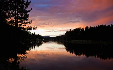 1080p Free Download Yellowstone Sunset Forest Twilight Reflection